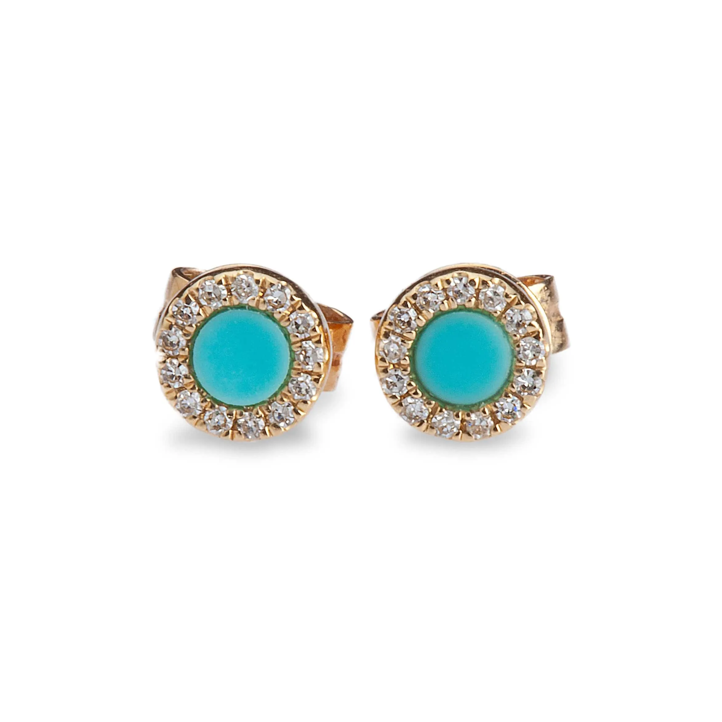 14K Gold Turquoise and Diamond Stud Earrings