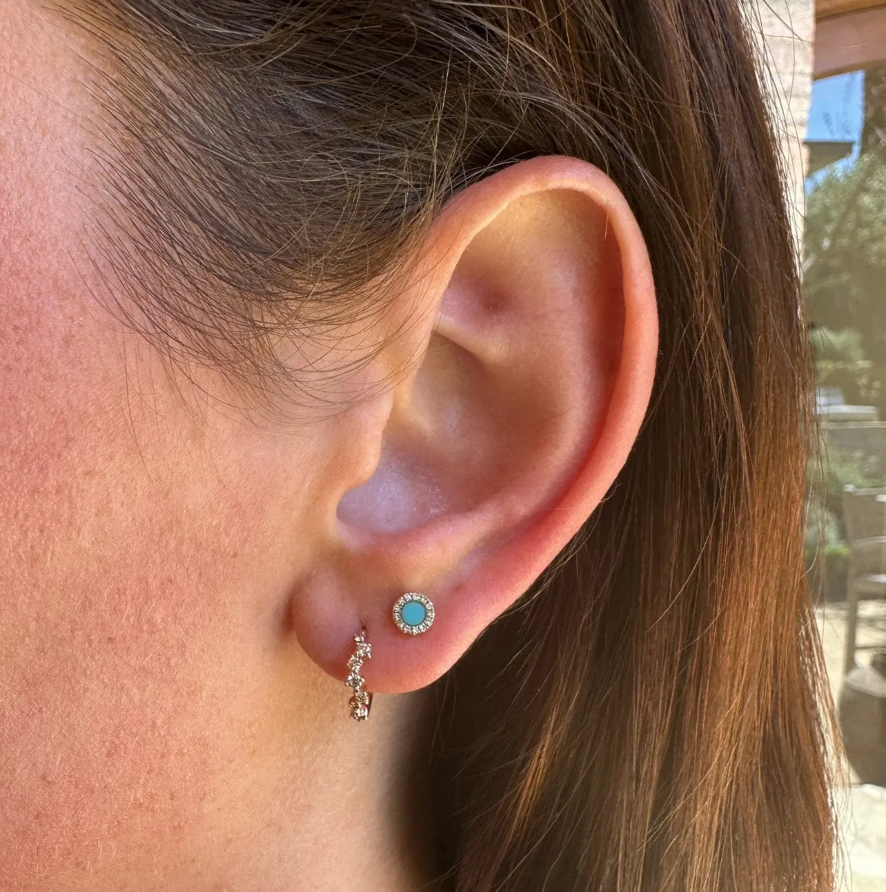 14K Gold Turquoise and Diamond Stud Earrings