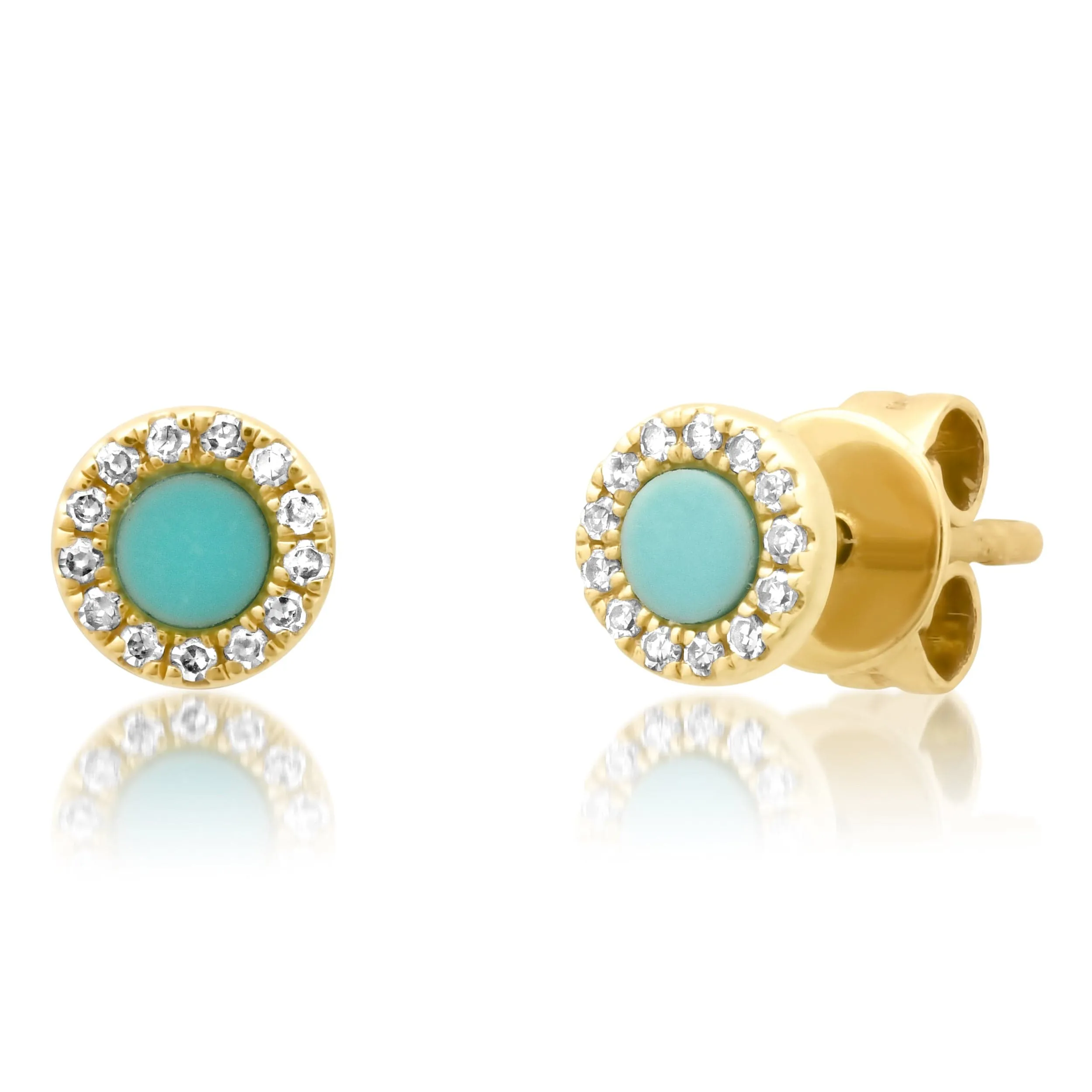 14K Gold Turquoise and Diamond Stud Earrings