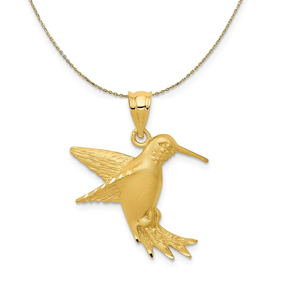 14k Yellow Gold Satin Hummingbird Necklace