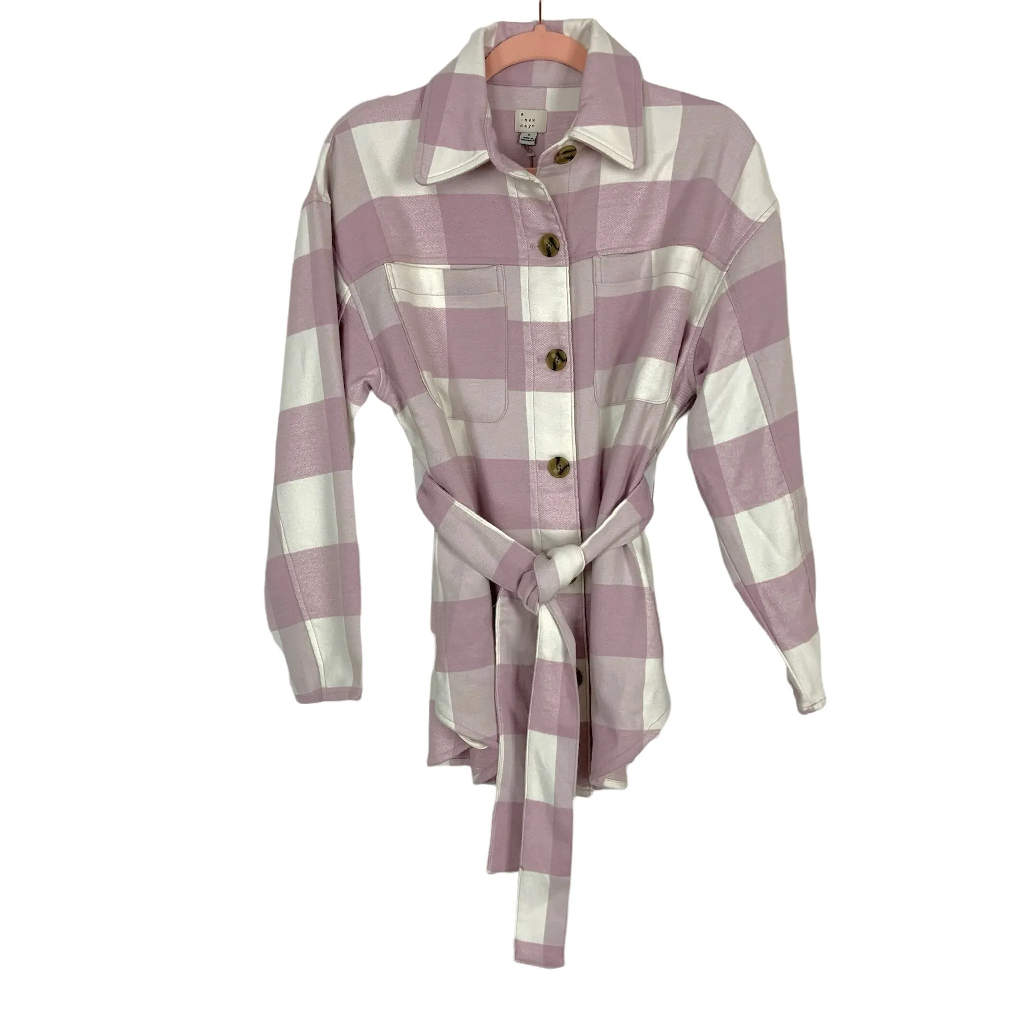 A New Day Pink Check Belted Flannel Jacket NWT- Size S