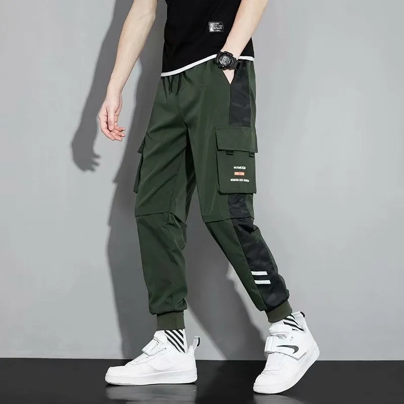 Autumn Polyester Elastic Waist Casual Military Cargo Pants for Men