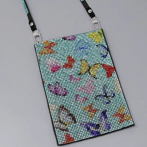 Butterfly Pattern Rhinestone Crossbody Pouch