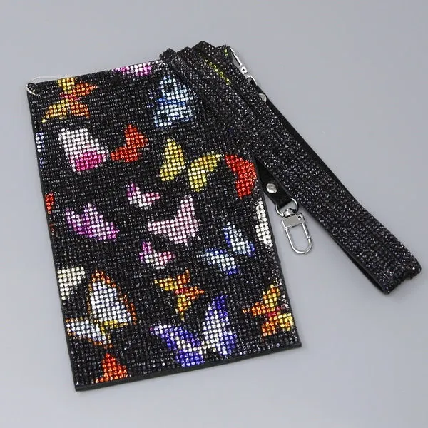 Butterfly Pattern Rhinestone Crossbody Pouch