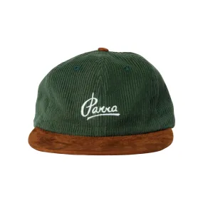 BY PARRA PAINTERS SCRIPT CORDUROY 6 PANEL HAT // PINE GREEN