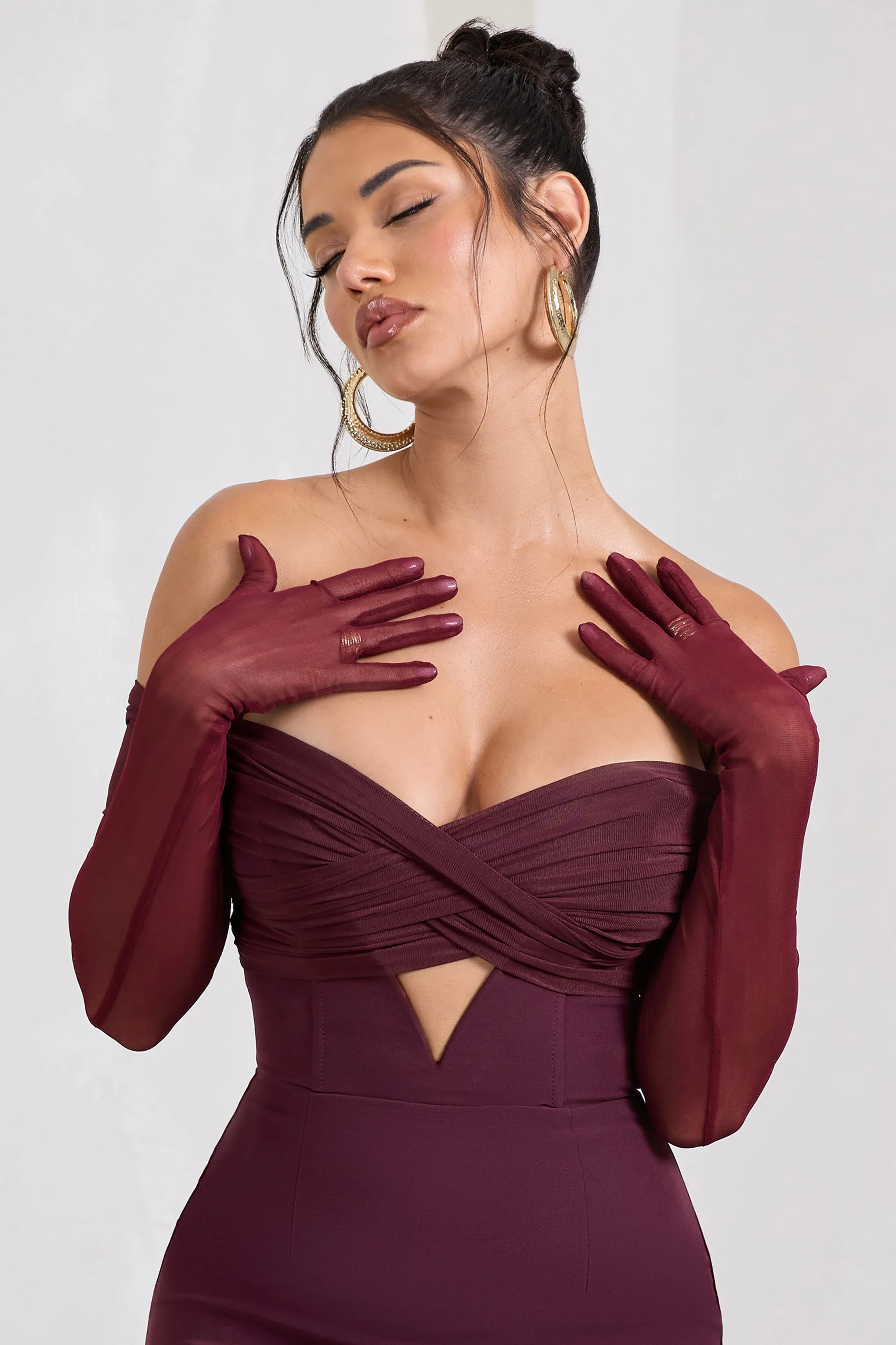 Check Please | Burgundy Sheer Long-Sleeved Gloves