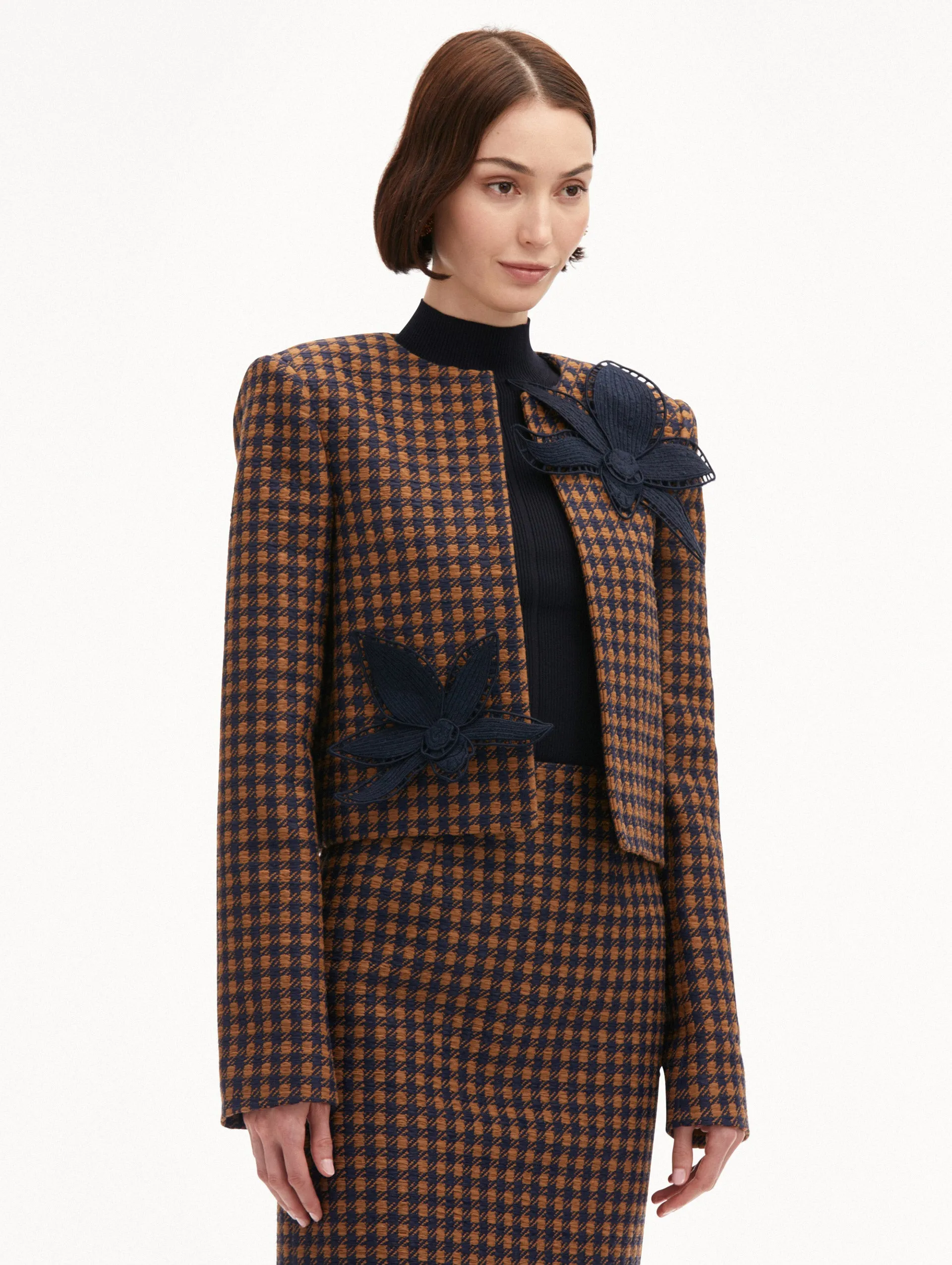 Check Tweed Orchid Embroidered Jacket