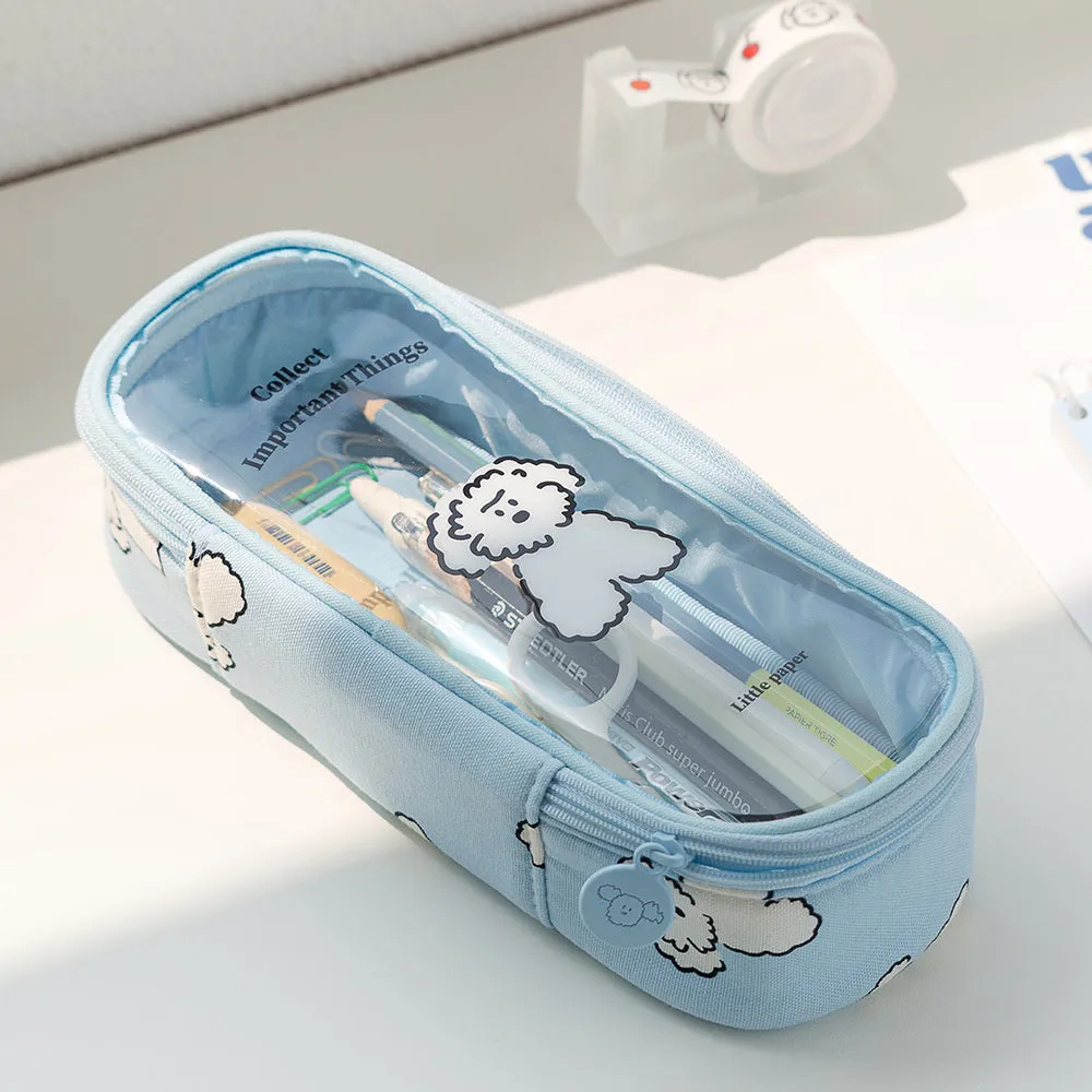 Clear Cute Poodle Puppy Dog Pencase Pencilcases Transparent Stationery Cosmetic Pouch Bag Cotton School Office Gifts Students Te