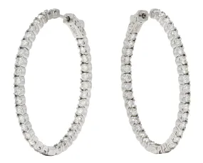 Contemporary 5.04 CTW Diamond 14 Karat White Gold Oval Inside Outside Hoop Earrings