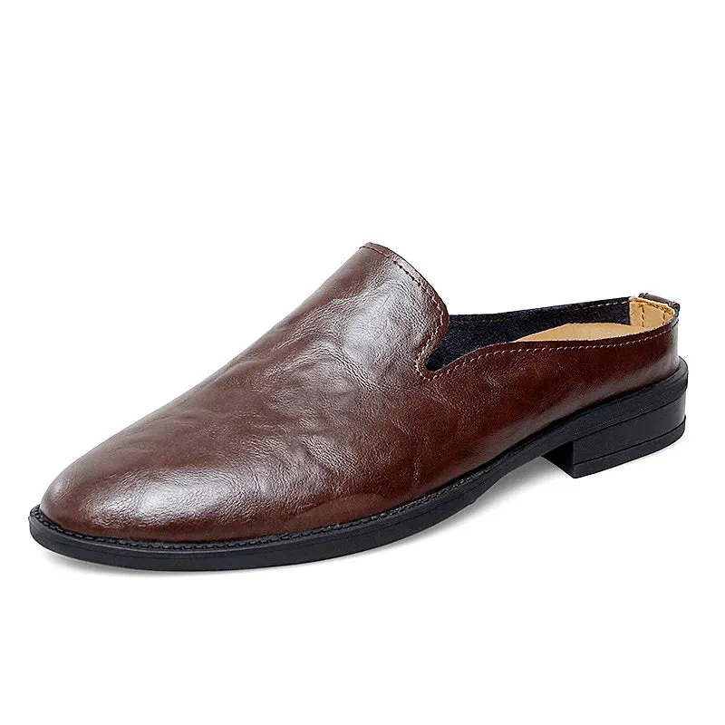 Genuine Leather Half Shoes Slippers Men Breathable Slip-On