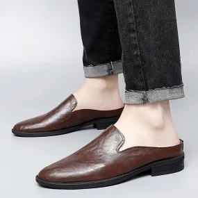 Genuine Leather Half Shoes Slippers Men Breathable Slip-On