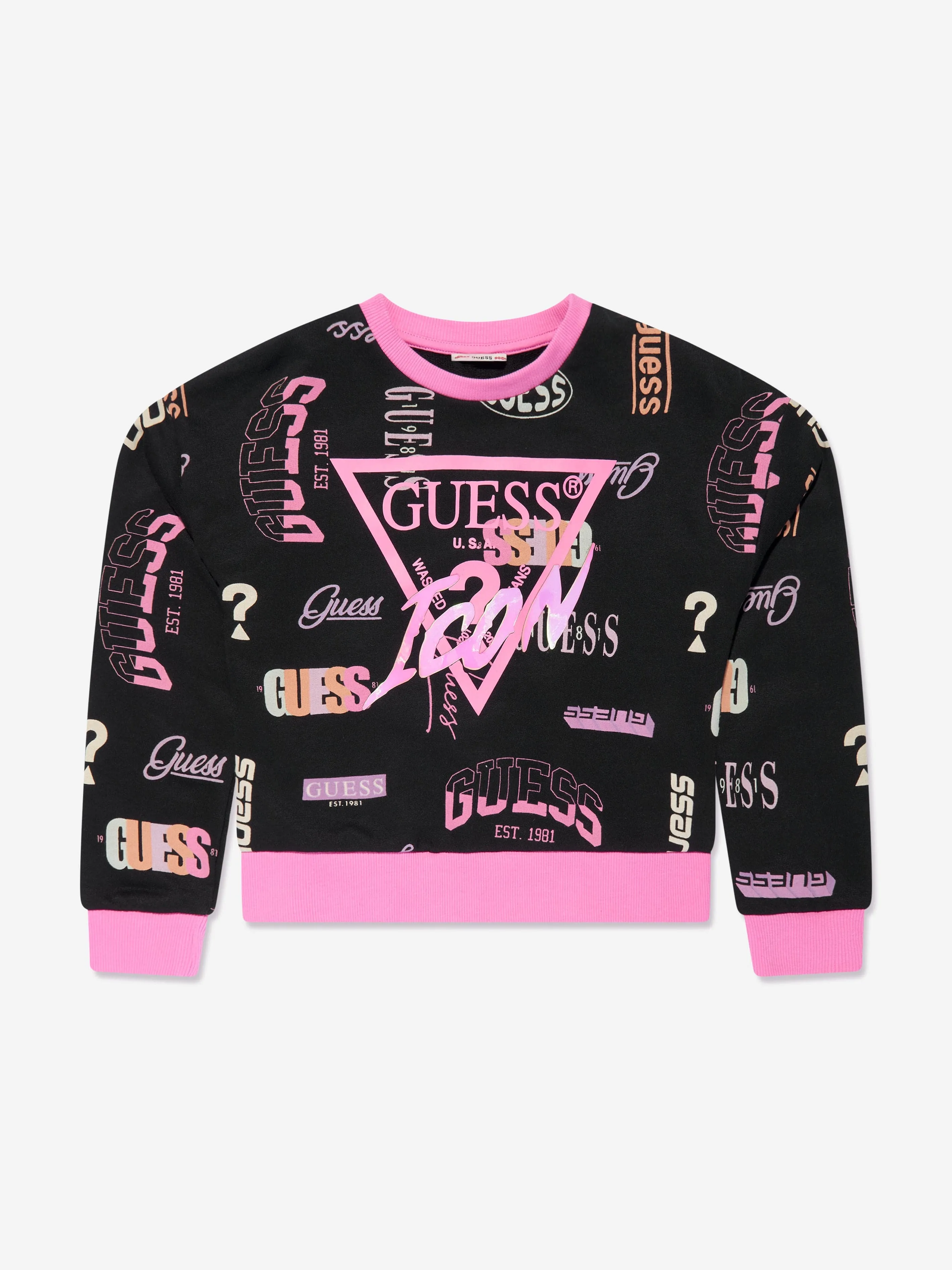 Guess - Girls Logo Print Sweatshirt in Black | Childsplay Clothing