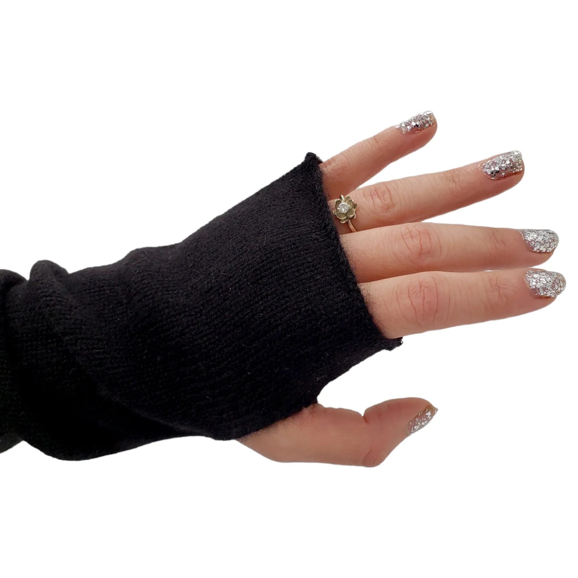 Hush Black / Grey Cashmere Fingerless Gloves