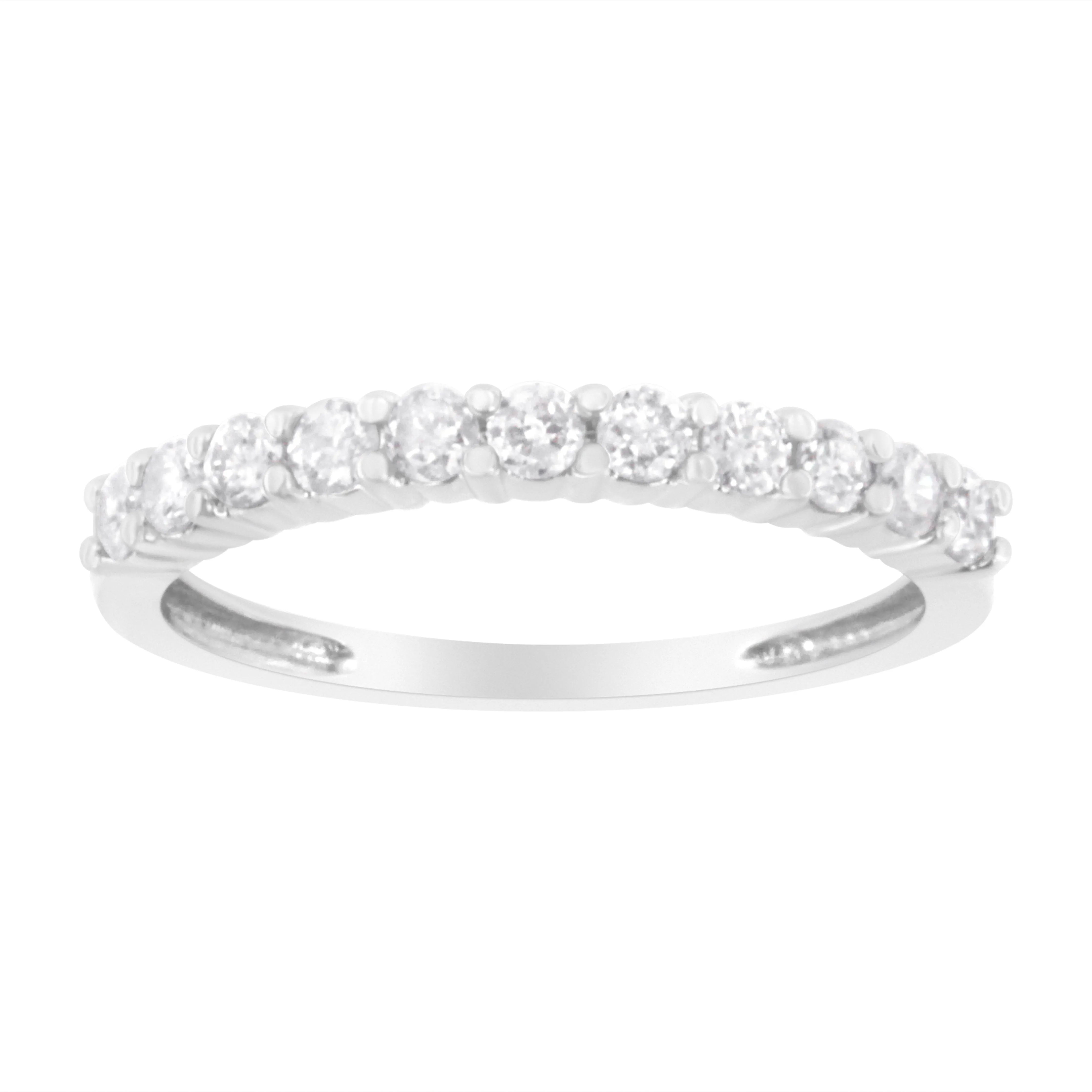 Igi Certified 1/2 Cttw Diamond 10K White Gold Prong Set Fluted Band Style Ring (I-J Color, I2-I3 Clarity) - Size 8