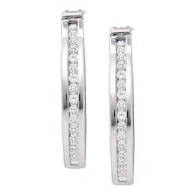 Keene Jewelers 10kt White Gold Womens Round Diamond Single Row Channel-set Hoop Earrings 1/6 Cttw