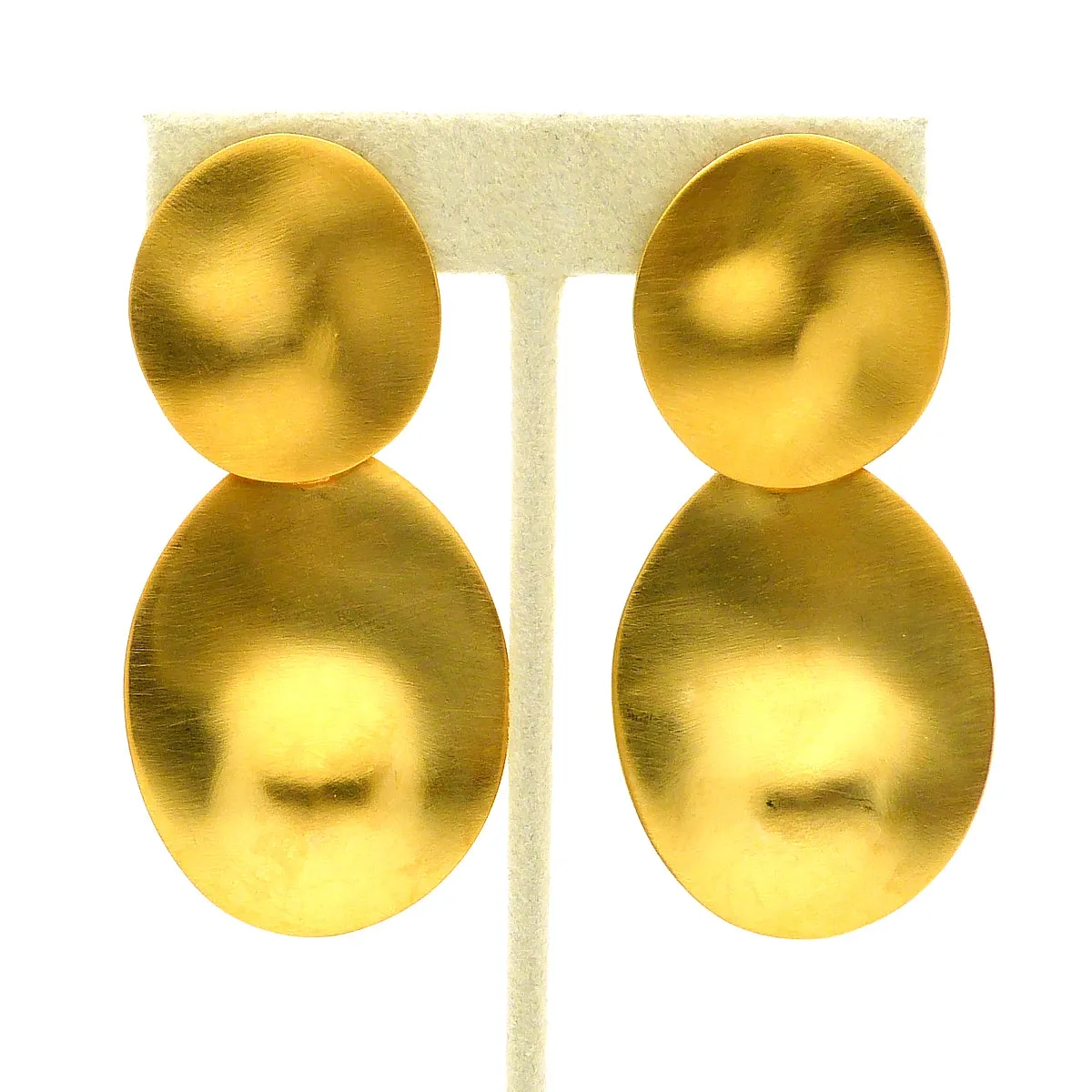 Kenneth Jay Lane KJL Satin Gold Dimpled Disc Clip Earrings Marked