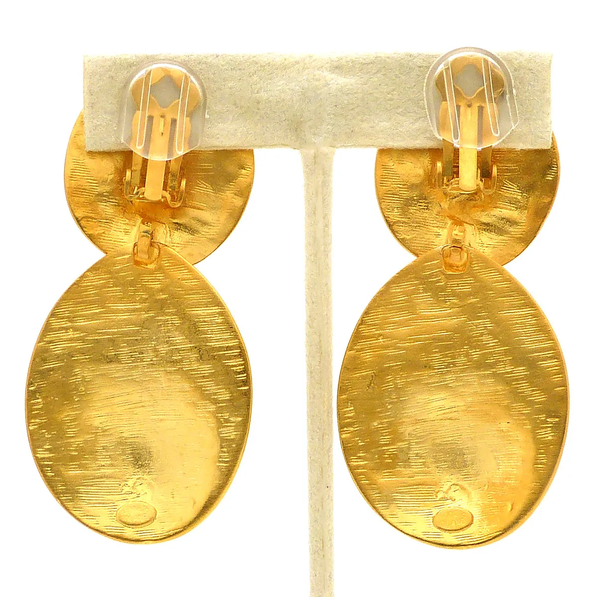 Kenneth Jay Lane KJL Satin Gold Dimpled Disc Clip Earrings Marked