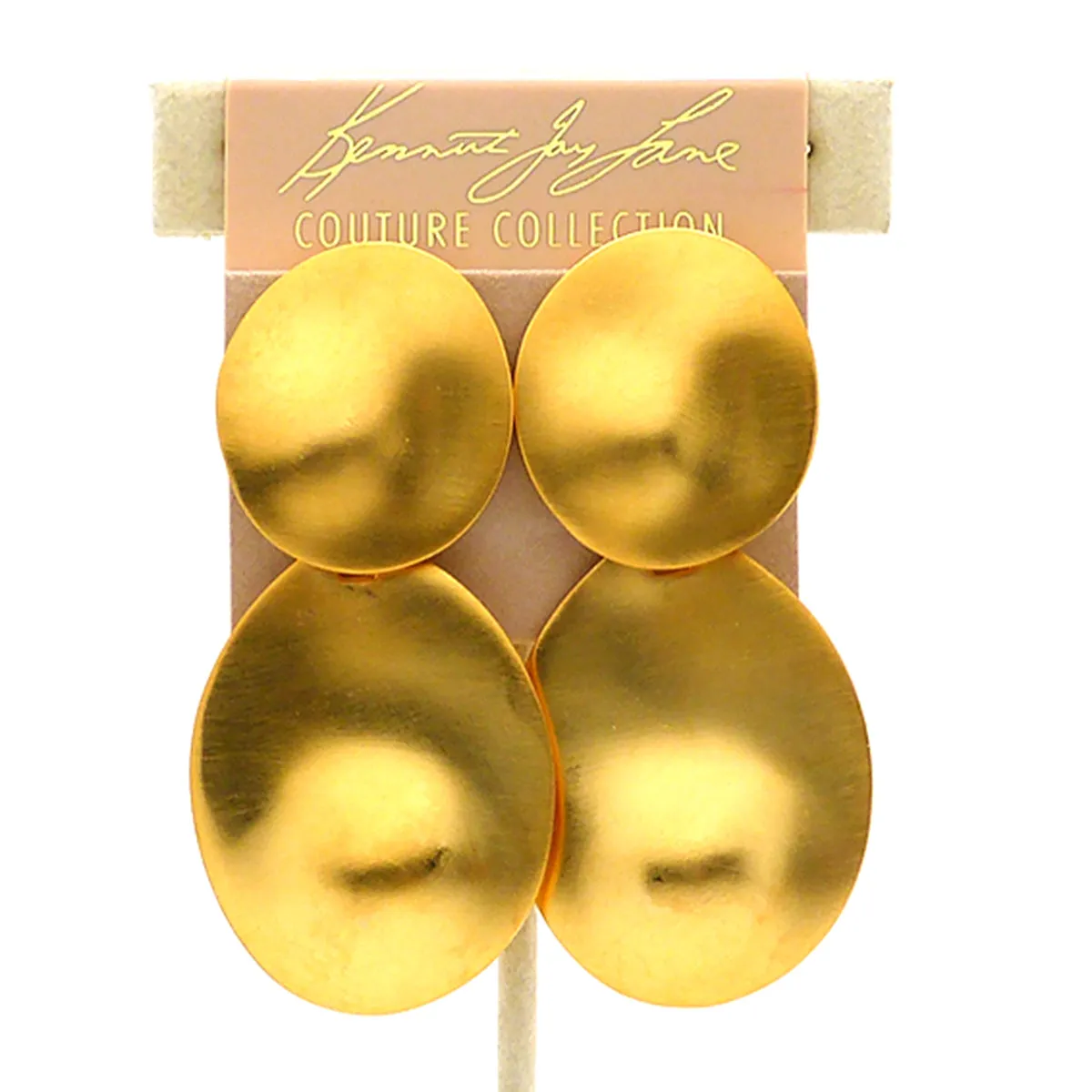 Kenneth Jay Lane KJL Satin Gold Dimpled Disc Clip Earrings Marked