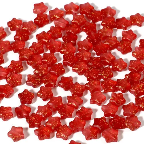 Lampwork Glass Beads, Star, Red, Glitter, 8mm