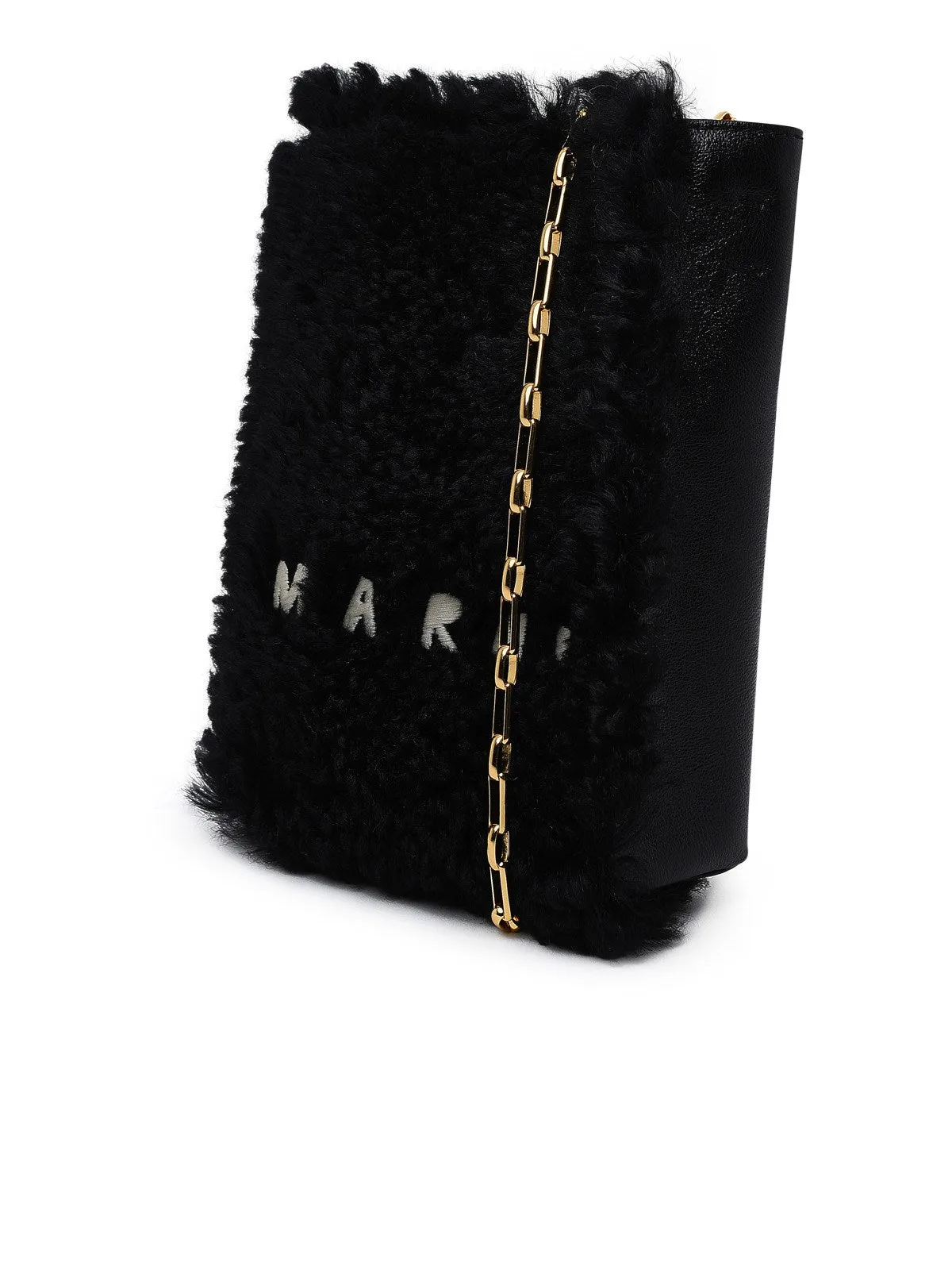 Marni Logo Embroidered Shearling Crossbody Bag