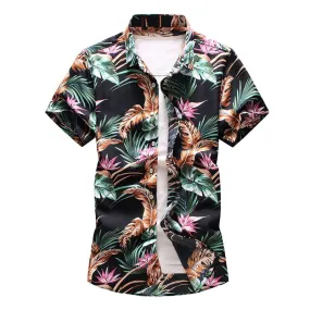 Men's Polyester Multicolor Slim Fit Casual Short Sleeve Beachwear Shirt