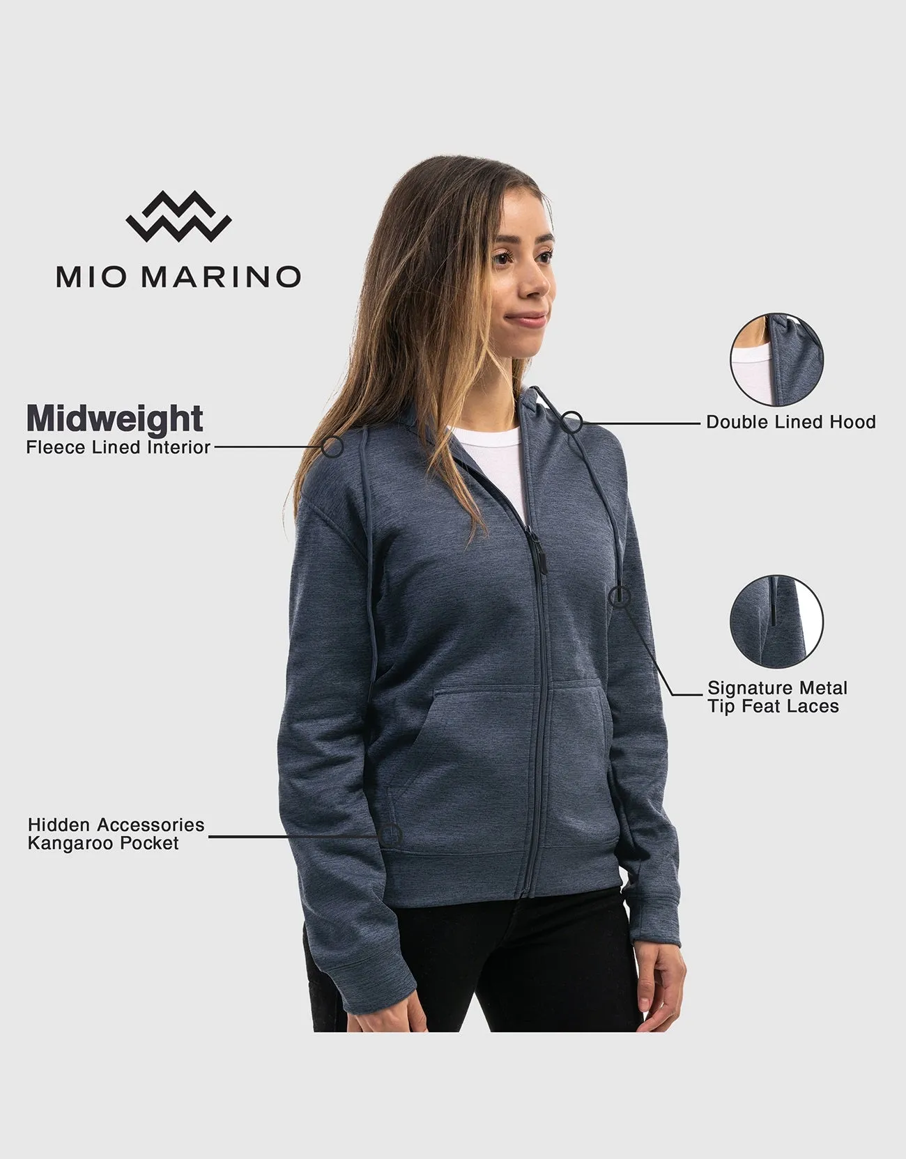 Mio Marino Premium Zip-Up Hoodie for Women with Smooth Matte Finish & Cozy Fleece Inner Lining - Women's Sweater with Hood