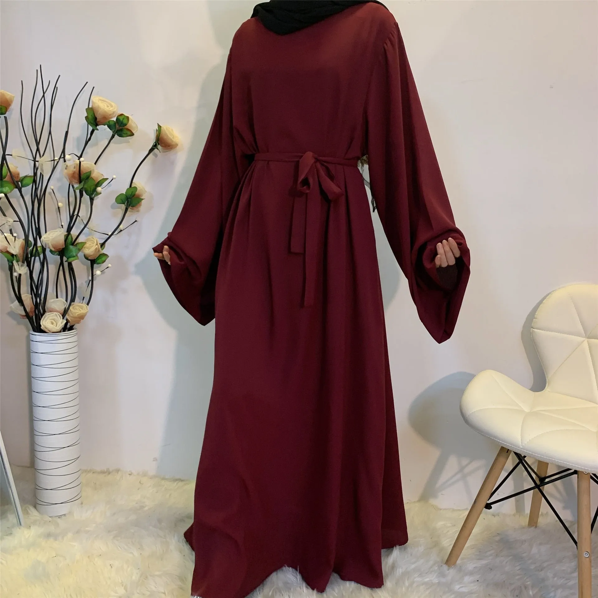 Muslim Fashion Hijab Long Dresses Women With Sashes Islamic Clothing