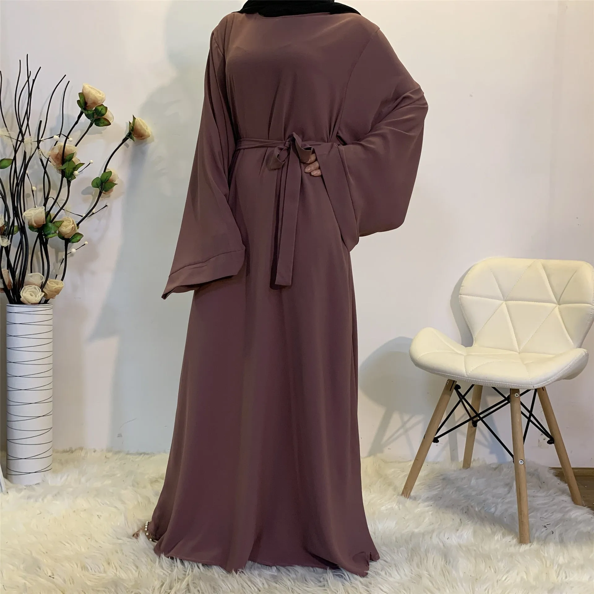 Muslim Fashion Hijab Long Dresses Women With Sashes Islamic Clothing