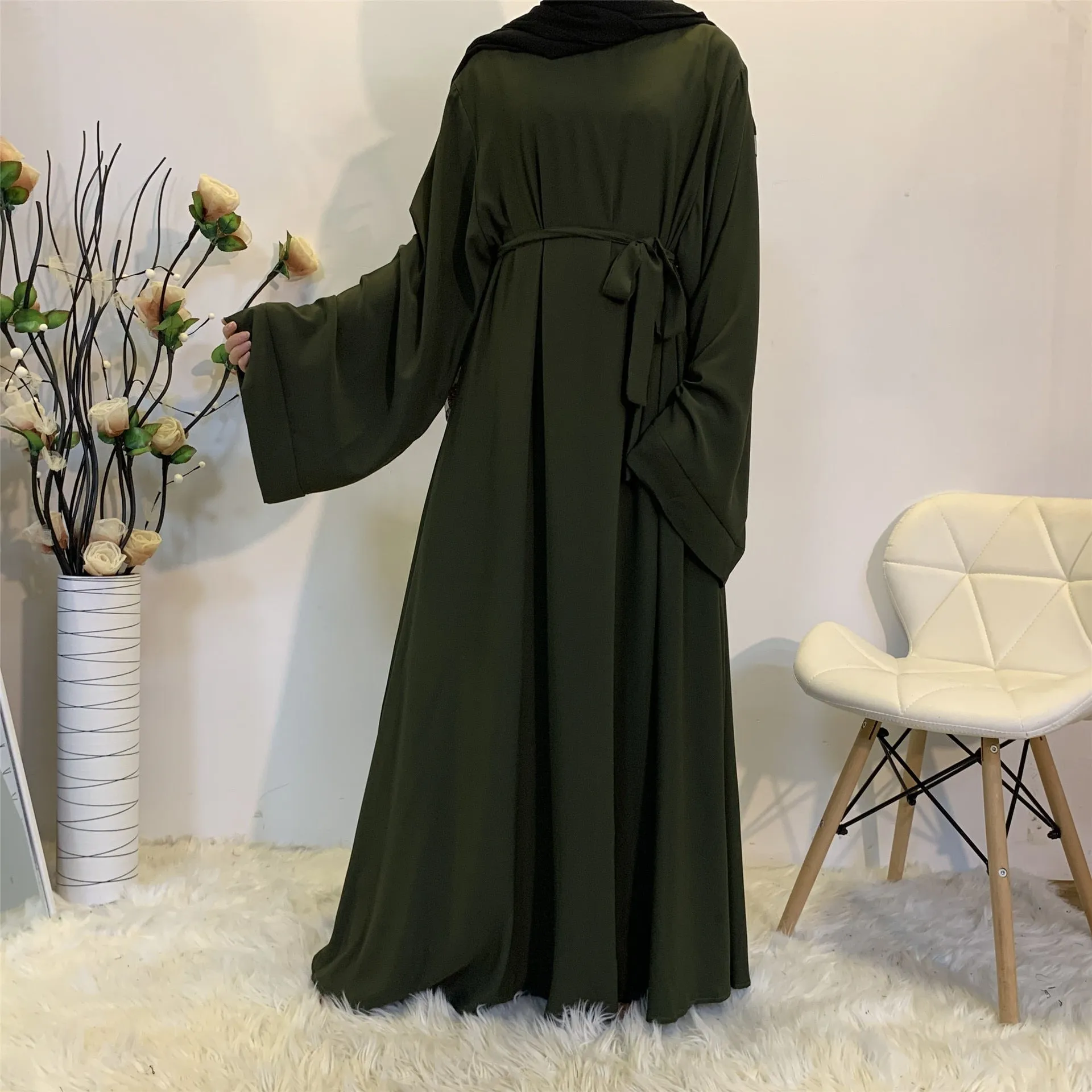 Muslim Fashion Hijab Long Dresses Women With Sashes Islamic Clothing