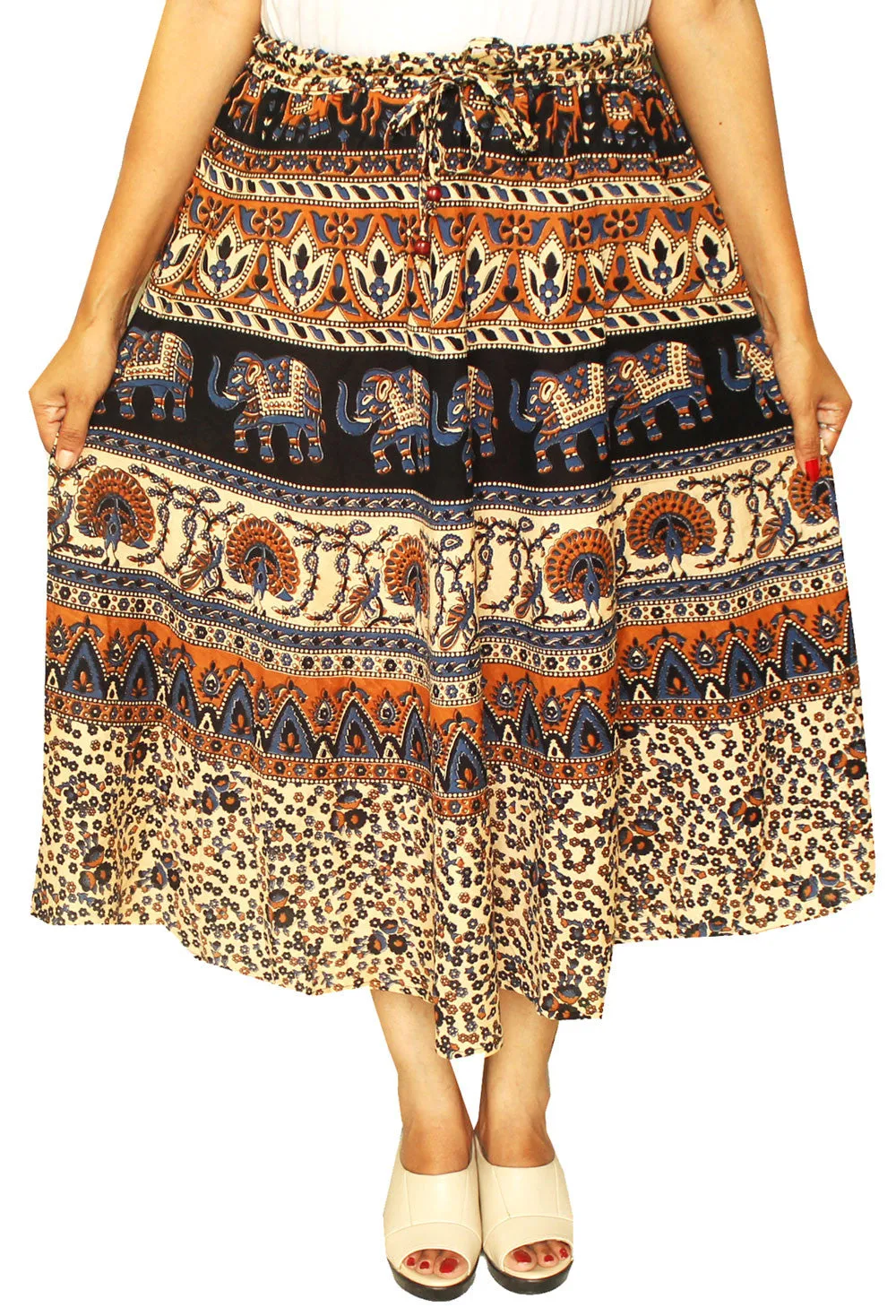 Printed Cotton Womens Long Skirt Indian Clothing (Blue)