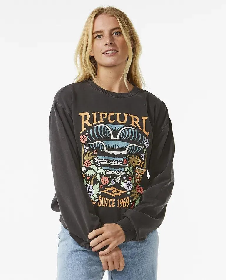 Rip Curl Tiki Tropic Relaxed Crew Sweatshirt Washed Black