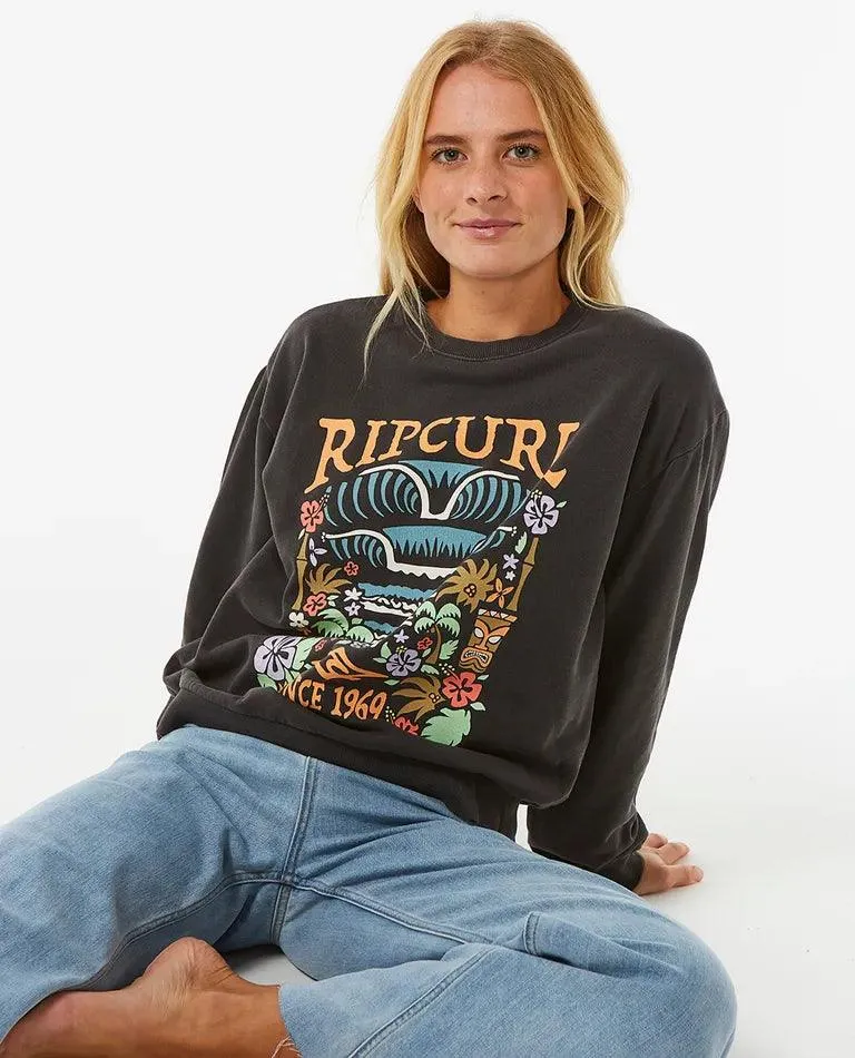 Rip Curl Tiki Tropic Relaxed Crew Sweatshirt Washed Black