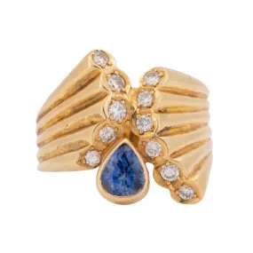 Sapphire and Diamond Ribbed Ring 18K Gold R6726