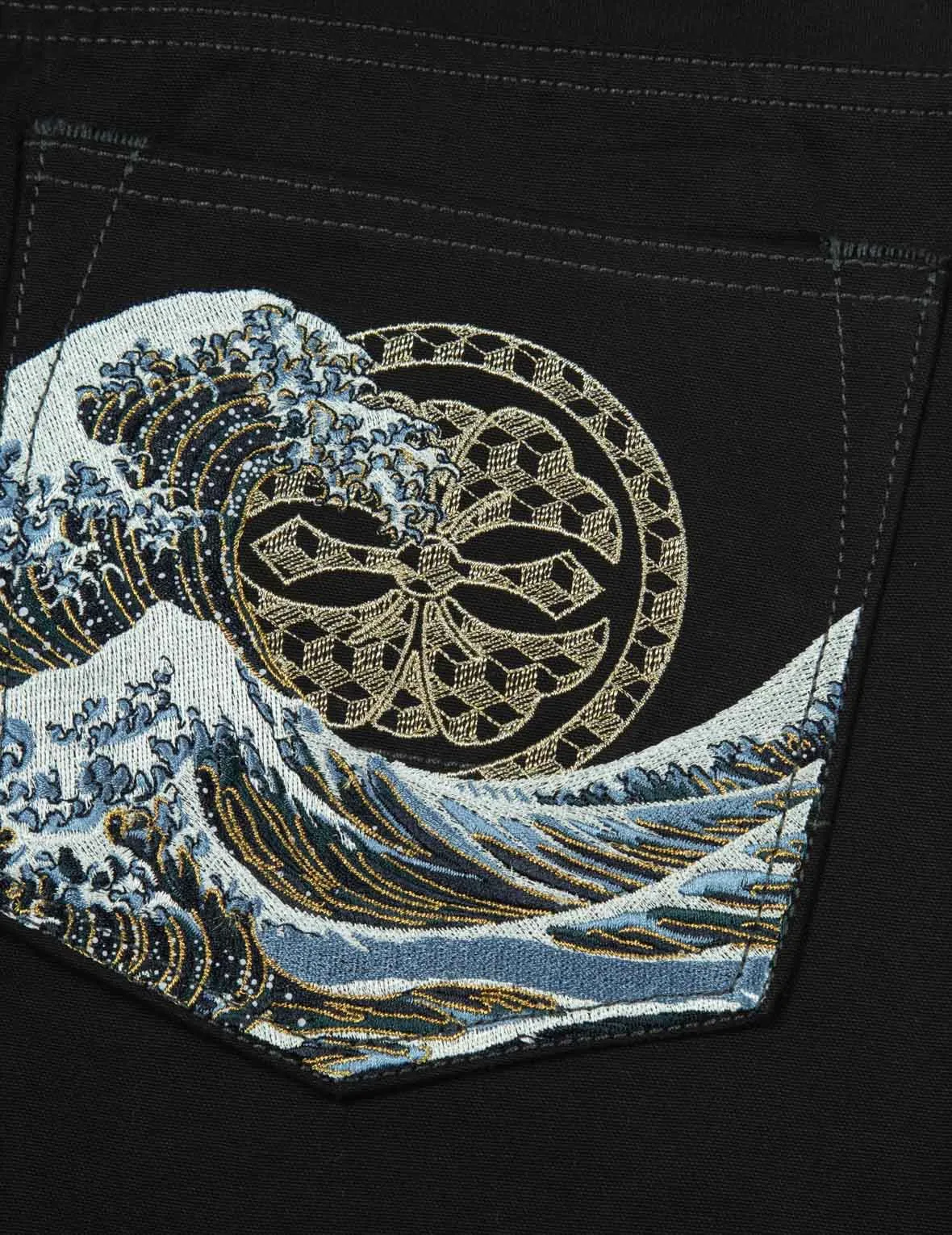 Seagull and The Great Wave Embroidery Taper Pants