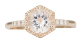 Soft Pink 6.5mm Morganite in Hexagon Setting 14K Rose Gold Engagement Ring AD1462MO