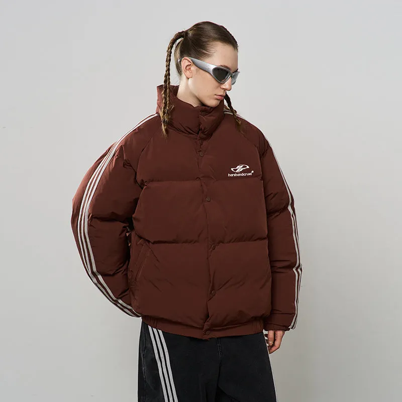 Striped Sleeves Embroidered Logo Down Jacket