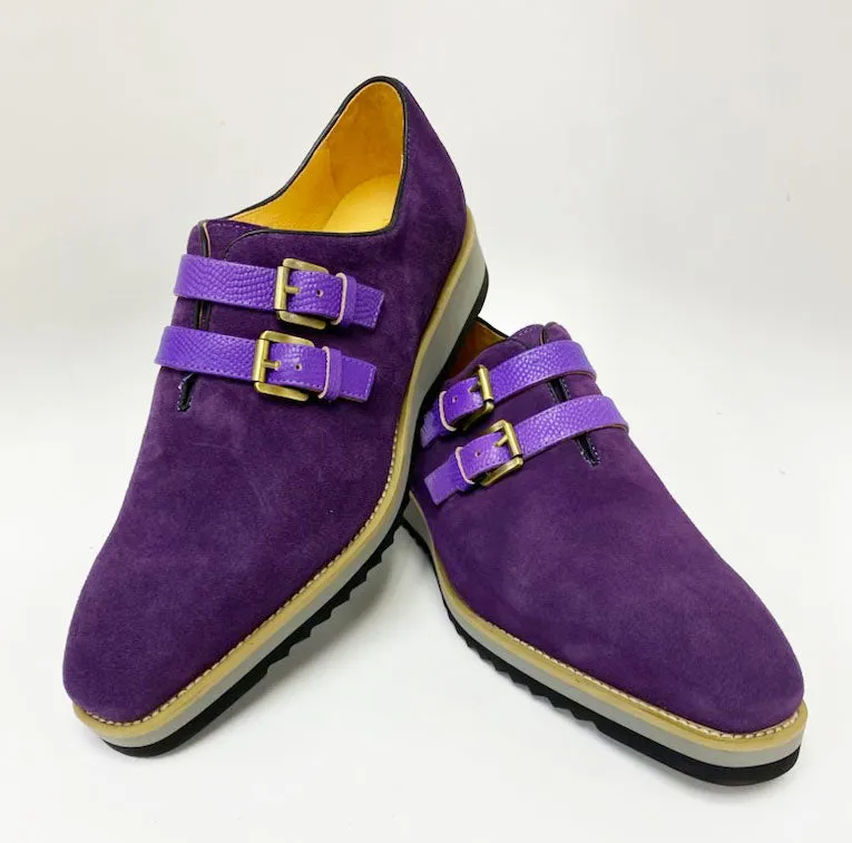 Suede Slip-On Double Buckle Shoe Purple