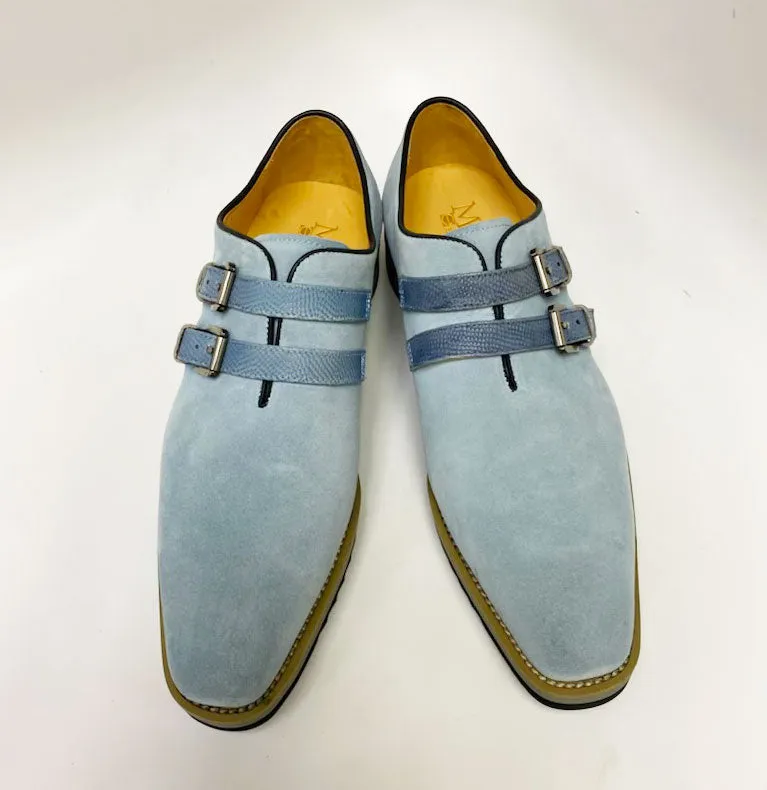 Suede Slip-On Double Buckle Shoe Sky/Blue