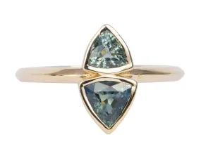 Triangle Teal Sapphire You and Me Right Hand Ring 14K Gold R6489