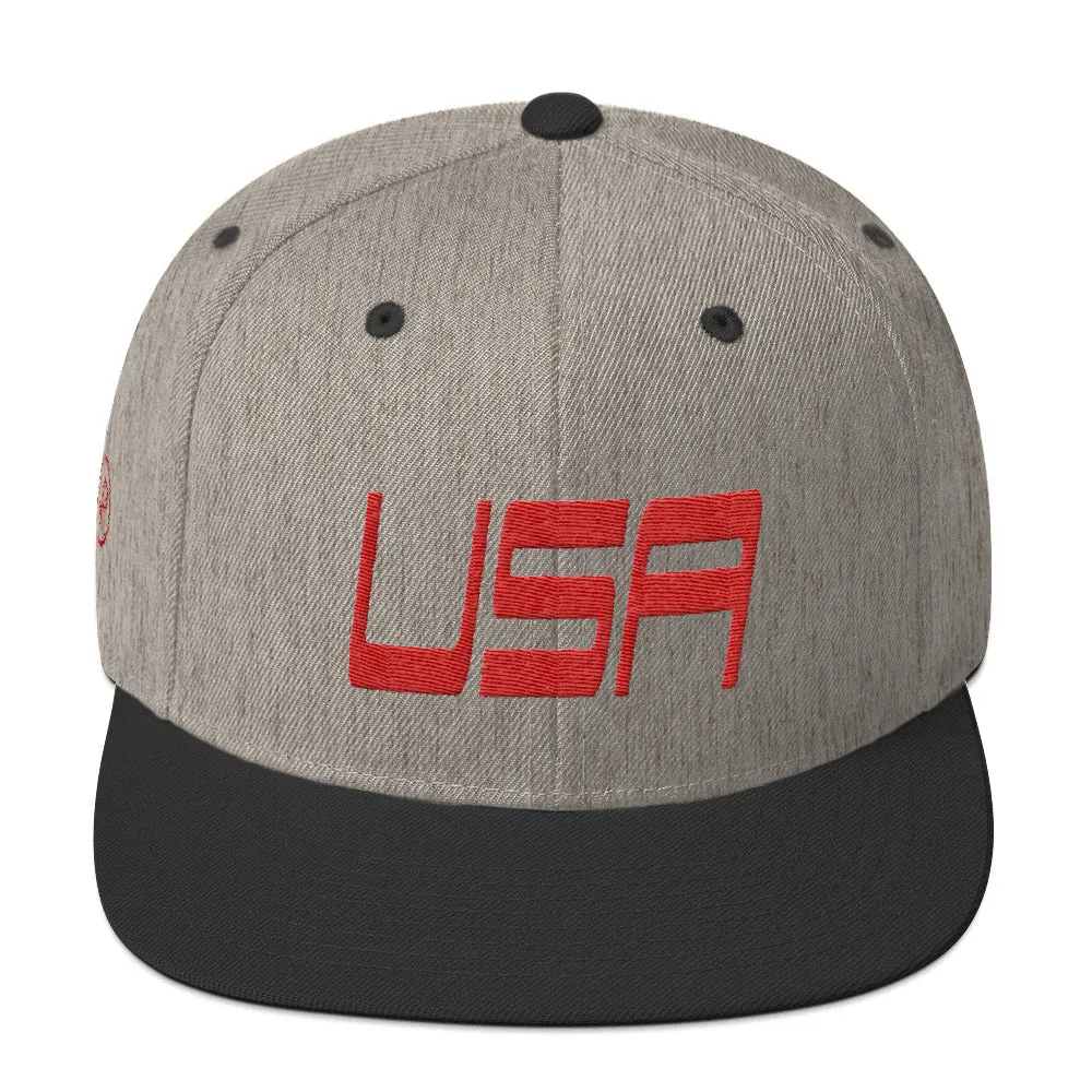 USA Designs - Embroidered Flat Brim, Snapback Hat - USA