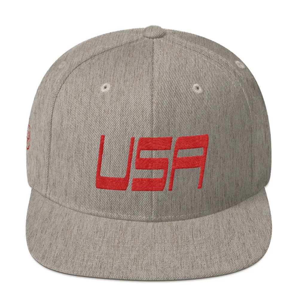 USA Designs - Embroidered Flat Brim, Snapback Hat - USA