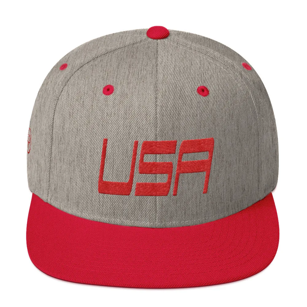 USA Designs - Embroidered Flat Brim, Snapback Hat - USA