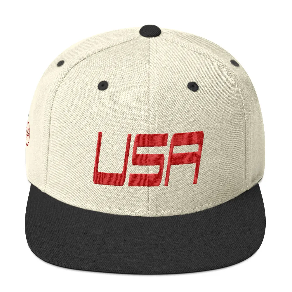 USA Designs - Embroidered Flat Brim, Snapback Hat - USA