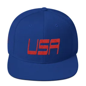 USA Designs - Embroidered Flat Brim, Snapback Hat - USA