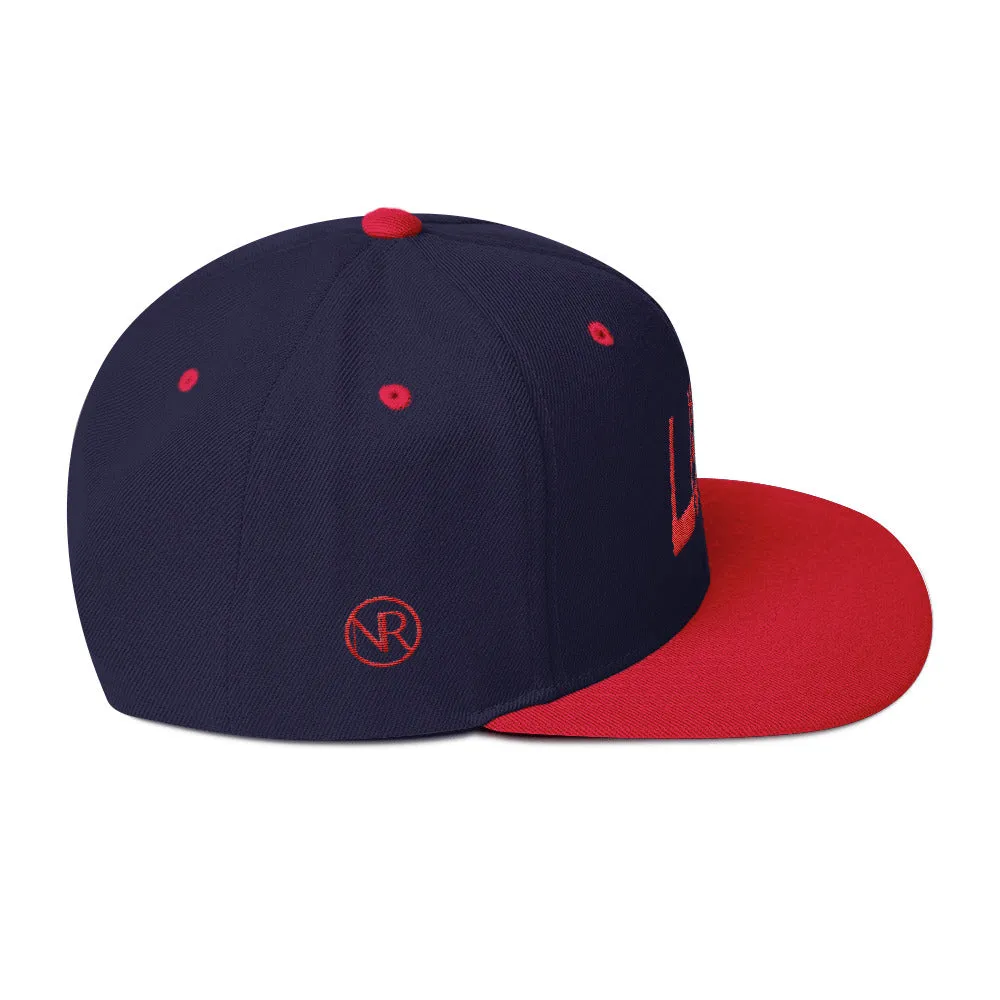 USA Designs - Embroidered Flat Brim, Snapback Hat - USA