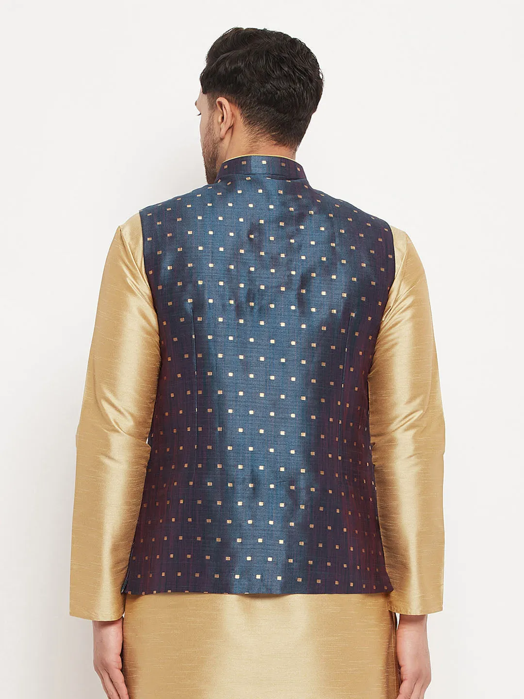 VM By VASTRAMAY Men's Blue Zari Weaved Jacket