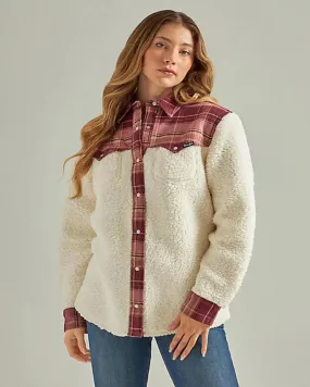 Wrangler Retro Women's Western Boyfriend Sherpa Shirt Jacket in Antique White 112339479